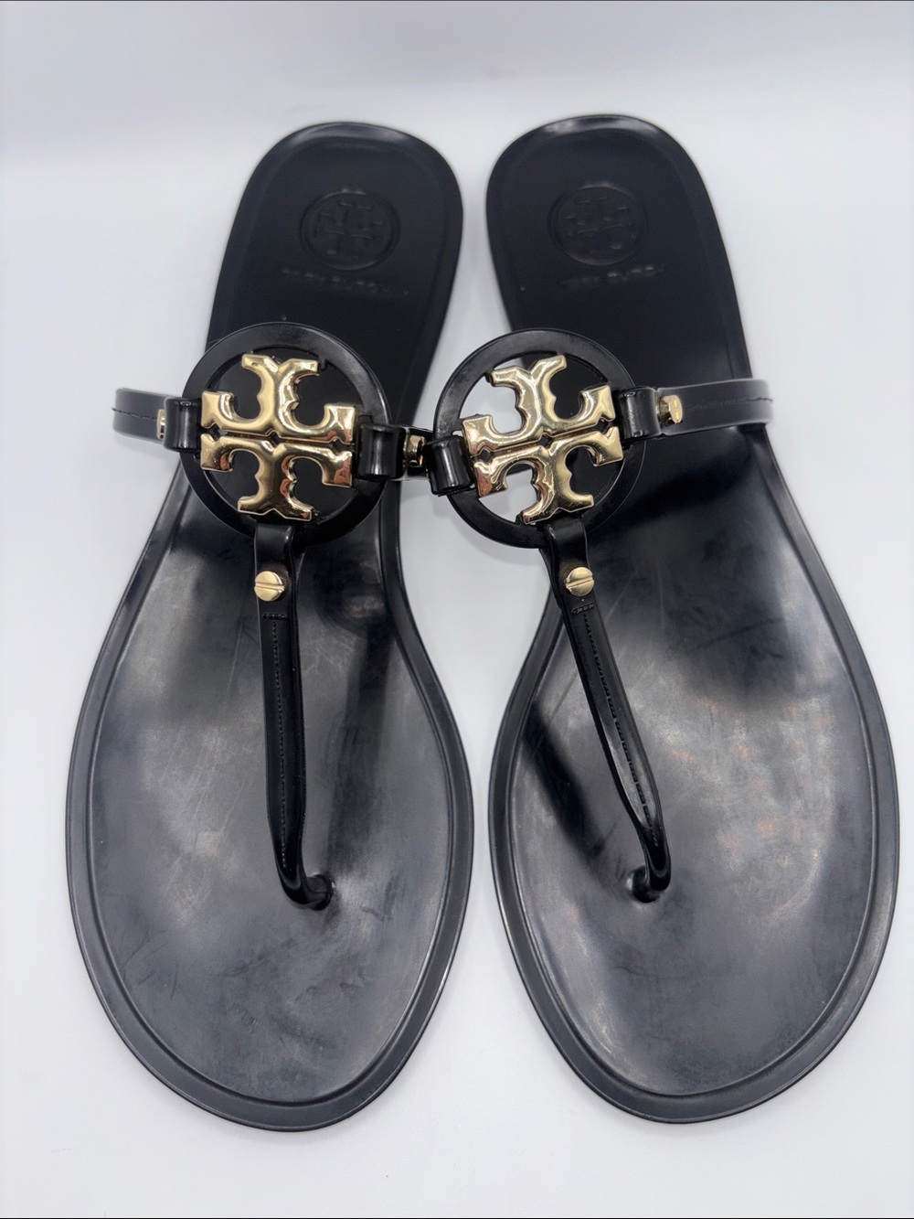 Tory Burch Black Jelly’s w Gold Medallions